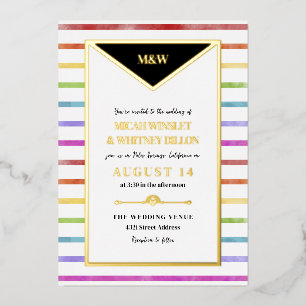 Regenboog strepen Monogram 2 in 1 bruiloft Folie Uitnodiging