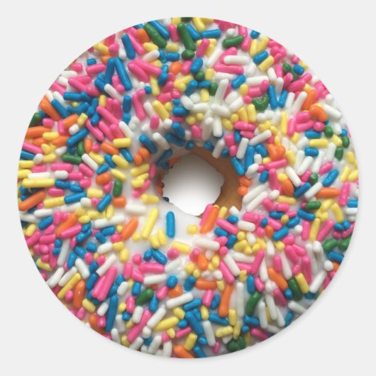 Regenboog Strooi Donut ronde stickers (Voorkant)