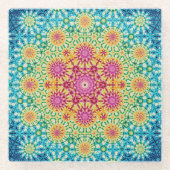 Regenboog Stropdas-kleurstof Geometrische Mandala Glazen Onderzetter (Voorkant)
