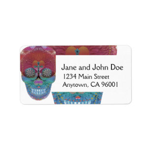 Regenboog suiker schedel met boom van leven en har etiket