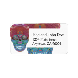 Regenboog suiker schedel met boom van leven en har etiket