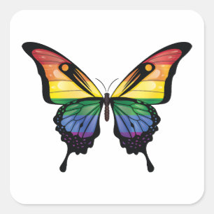Regenboog Swallowtail Vlinder Vlag Vierkante Sticker