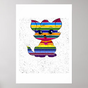Regenboog Tabby Trots Mooie LGBTQ Kat Retro Kunst Poster