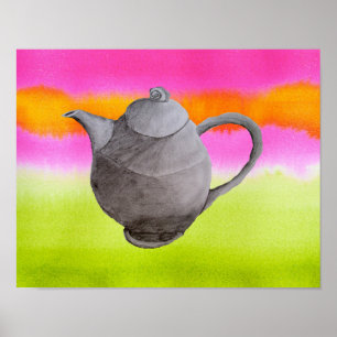 Regenboog theepot artistieke keuken kunst poster