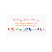 Regenboog Thema Vogels Bloemen Bruiloft Retouradre Etiket (Voorkant)