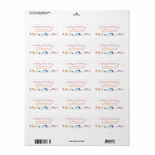 Regenboog Thema Vogels Bloemen Bruiloft Retouradre Etiket (Full Sheet)