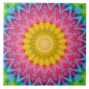 Regenboog Tie-Dye Mandala met Levendige Symmetrie Tegeltje