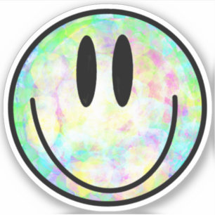 regenboog tie-dye vrolijk gezicht lachen kleurrijk sticker