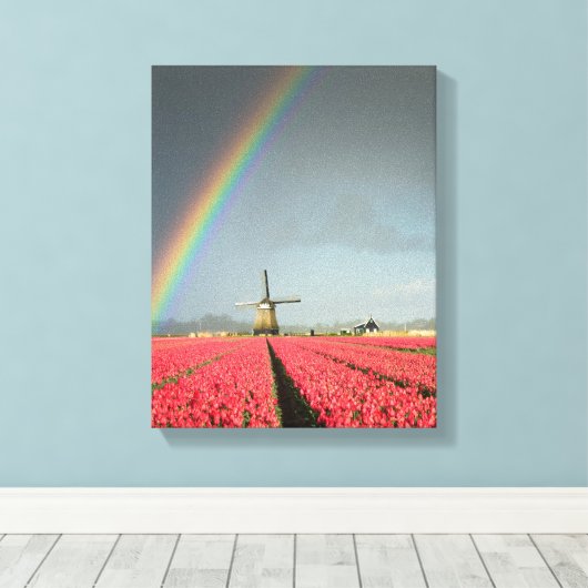 Regenboog, tulpen en windmolen verticale canvas pr (Insitu (Houten vloer))