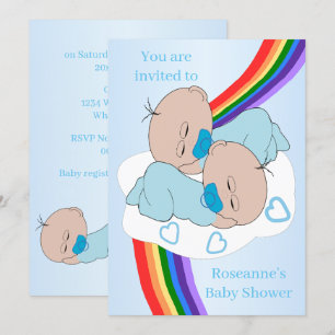 Regenboog Tweeling Baby Jongens Baby Shower Kaart