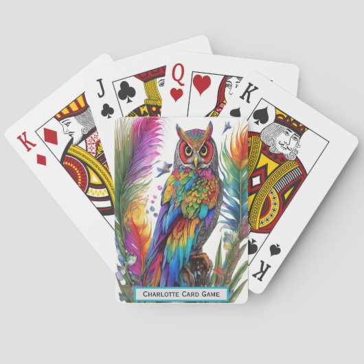 Regenboog Uil Amidst Feathers Monogram Go Fish Gam Pokerkaarten (Achterkant)