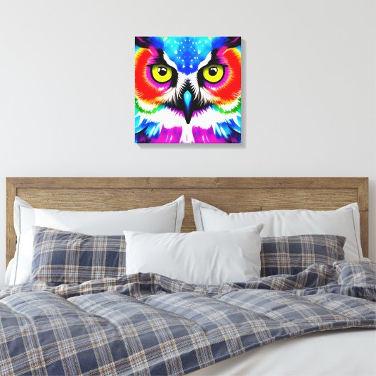 Regenboog Uil Stretched Canvas (Insitu (Slaapkamer))