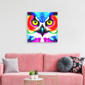 Regenboog Uil Stretched Canvas Afdruk (Insitu (Woonkamer))
