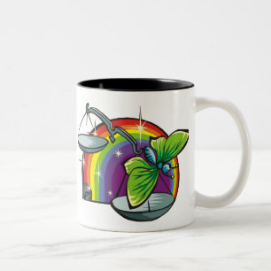 Regenboog van 1980 met beha's tweekleurige koffiemok