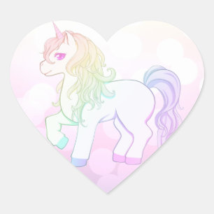 Regenboog van de Cute kawaii, gekleurd eenhoorn po Hart Sticker