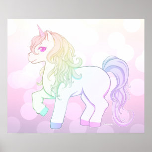 Regenboog van de Cute kawaii, gekleurd eenhoorn po Poster