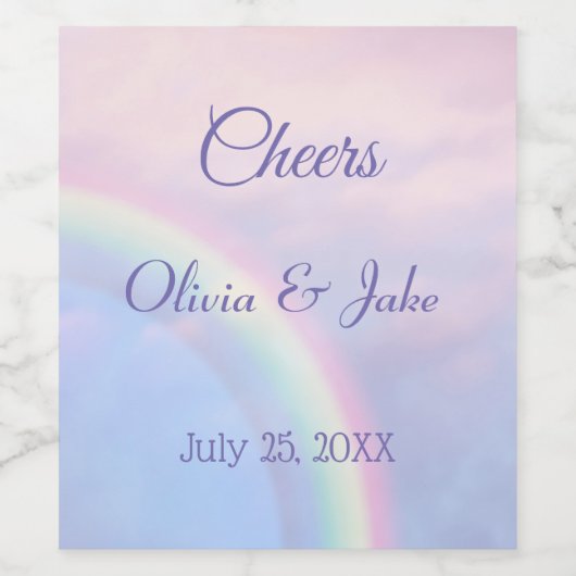 Regenboog van hoop - pastel, bruiloft wijn etiket (Enkel label)