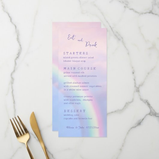 Regenboog van hoop - pastel, trouwen menu (Voorkant / Achterkant in situ)