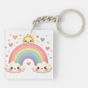Regenboog van Liefde – Kawaii Harten Sleutelhanger
