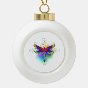 Regenboog veelhoekige libel keramische bal ornament