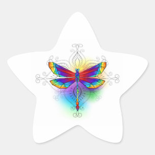 Regenboog veelhoekige libel ster sticker