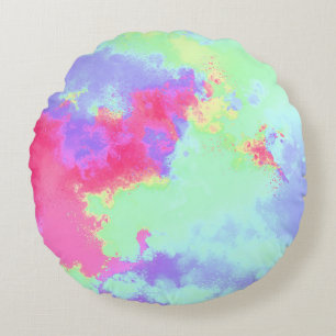 Regenboog verfspat effect Roze Blauw Groen Rond Kussen