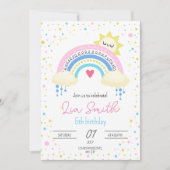 Regenboog Verjaardag Uitnodiging voor Meisjes Boho (Voorkant)