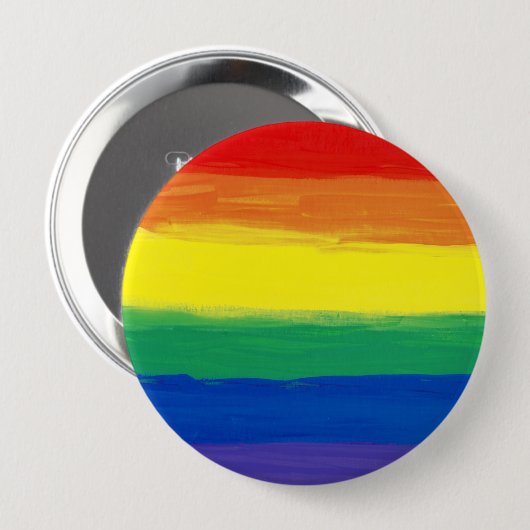 REGENBOOG VLAG VIERKANTE OLIEVERF RONDE BUTTON 4,0 CM (Voorkant /achterkant)