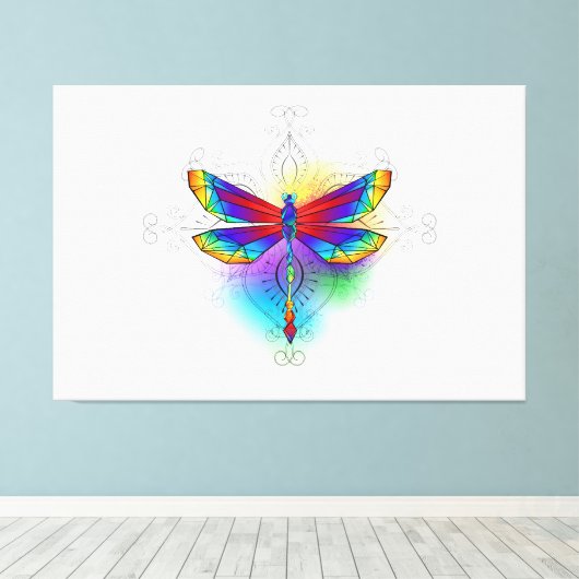 Regenboog Vlakke Libel Canvas Afdruk (Insitu (Houten vloer))
