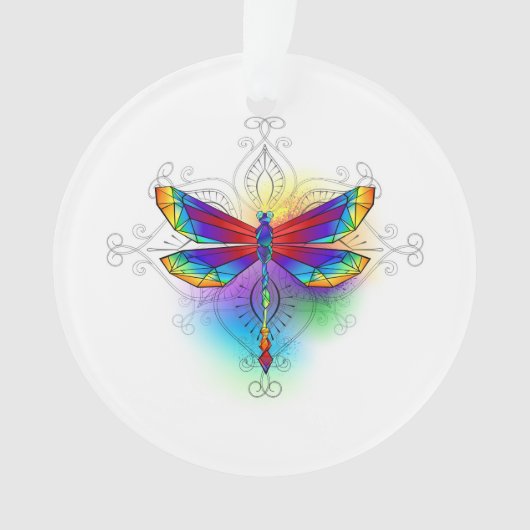 Regenboog Vlakke Libel Ornament (voorkant)