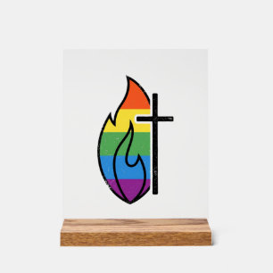 Regenboog Vlam Kruis Vintage Christelijke Vector O Acryl Bord