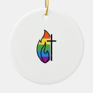 Regenboog Vlam Kruis Vintage Christelijke Vector O Keramisch Ornament