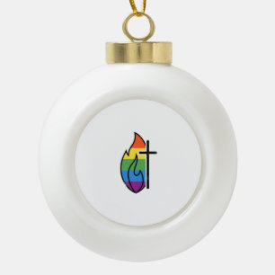 Regenboog Vlam Kruis Vintage Christelijke Vector O Keramische Bal Ornament