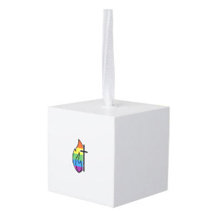 Regenboog Vlam Kruis Vintage Christelijke Vector O Kubus Ornament