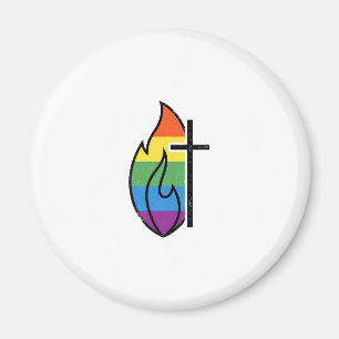 Regenboog Vlam Kruis Vintage Christelijke Vector O Magneet