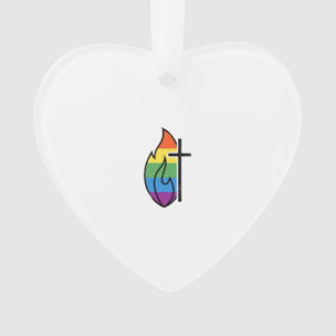 Regenboog Vlam Kruis Vintage Christelijke Vector O Ornament