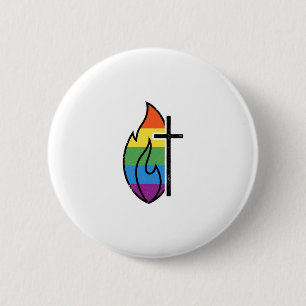 Regenboog Vlam Kruis Vintage Christelijke Vector O Ronde Button 5,7 Cm