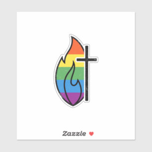 Regenboog Vlam Kruis Vintage Christelijke Vector O Sticker
