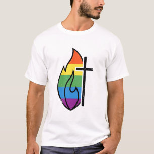 Regenboog Vlam Kruis Vintage Christelijke Vector O T-shirt