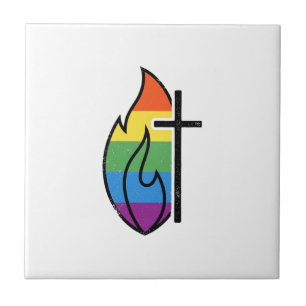Regenboog Vlam Kruis Vintage Christelijke Vector O Tegeltje