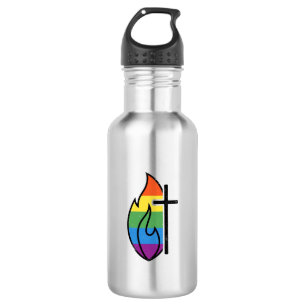 Regenboog Vlam Kruis Vintage Christelijke Vector O Waterfles