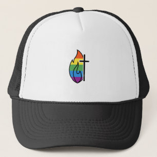 Regenboog Vlamkruis Vintage Christelijke Vector On Trucker Pet