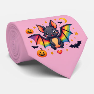 🦇🌈 Regenboog Vleermuis Pompoen Feest Kraag Stropdas
