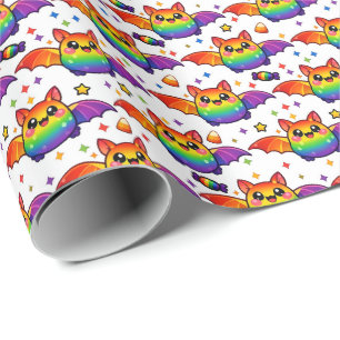 🦇🌈 Regenboog Vleermuis Sterrenstof Crew Soks Cadeaupapier