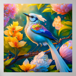Regenboog Vleugelige Jay Fantasie Vogel Poster