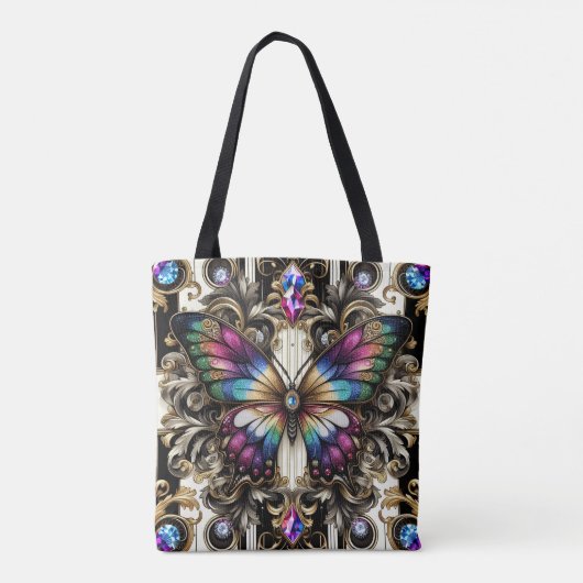 Regenboog Vlinder Diamanten Luxe Tote Tas (Achterkant)