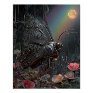 Regenboog Vlinder Donker Bloemrijke Fantasie Perfect Poster