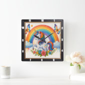 Regenboog Vlinder Fantasie Eenhoorn Vierkante Klok (Huis)
