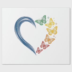 Regenboog Vlinder Hart Vintage Gravure Ontwerp_1 Cadeaupapier