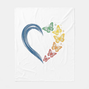 Regenboog Vlinder Hart Vintage Gravure Ontwerp_1 Fleece Deken